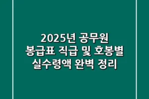 2025년 공무원 봉급표: 직급 및 호봉별 실수령액 완벽 정리