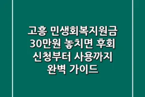 고흥 민생회복지원금 30만원, 놓치면 후회! 신청부터 사용까지 완벽 가이드