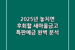 2025년, 놓치면 후회할 새마을금고 특판예금 완벽 분석!