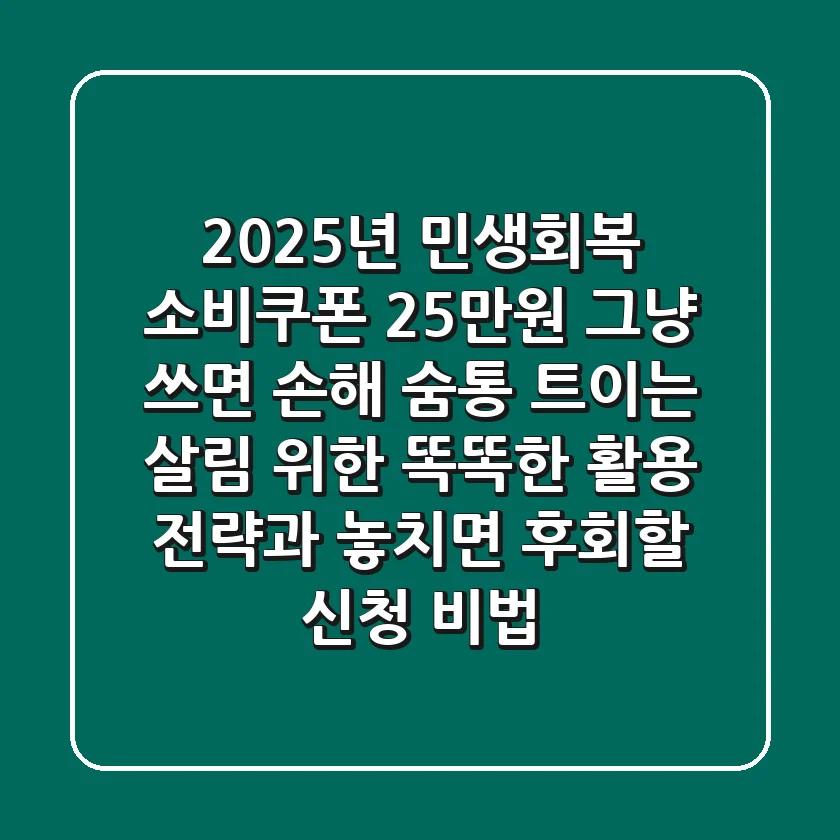 2025년 민생회복 소비쿠폰 25만원, 그냥 쓰면 손해! 숨통 트이는 살림 위한 똑똑한 활용 전략과 놓치면 후회할 신청 비법