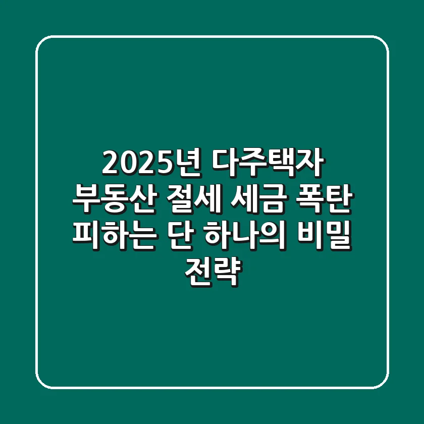 2025년 다주택자 부동산 절세, 세금 폭탄 피하는 단 하나의 비밀 전략