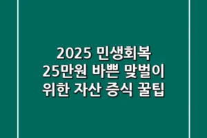 2025 민생회복 25만원: 바쁜 맞벌이 위한 자산 증식 꿀팁