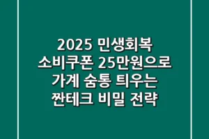 2025 민생회복 소비쿠폰, 25만원으로 가계 숨통 틔우는 ‘짠테크’ 비밀 전략