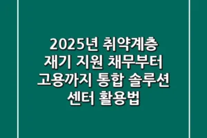 2025년 취약계층 재기 지원, 채무부터 고용까지! 통합 솔루션 센터 활용법