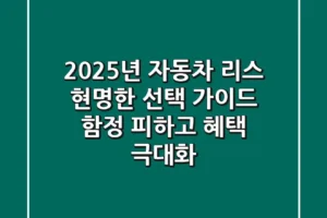 2025년 자동차 리스 현명한 선택 가이드: 함정 피하고 혜택 극대화