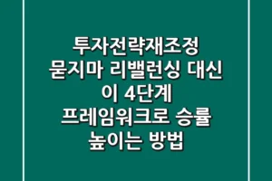투자전략재조정, ‘묻지마 리밸런싱’ 대신 이 4단계 프레임워크로 승률 높이는 방법