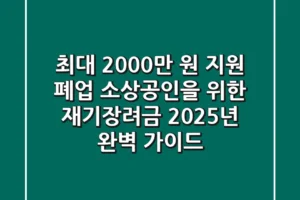 “최대 2,000만 원 지원?”, 폐업 소상공인을 위한 재기장려금 2025년 완벽 가이드