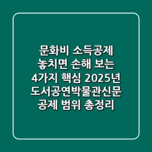 문화비 소득공제, 놓치면 손해 보는 4가지 핵심: 2025년 도서공연박물관신문 공제 범위 총정리