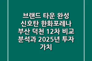 “브랜드 타운 완성 신호탄”, 한화포레나 부산 덕천 1·2차 비교 분석과 2025년 투자 가치