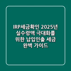 "IRP세금확인", 2025년 실수령액 극대화를 위한 납입·인출 세금 완벽 가이드