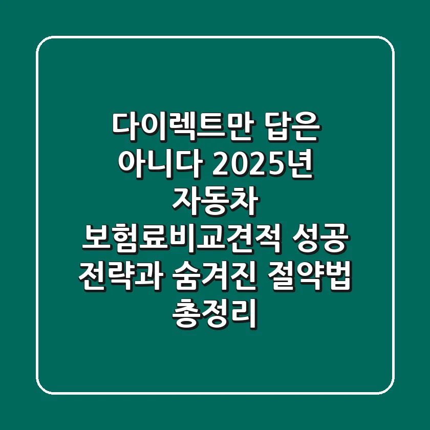 "다이렉트만 답은 아니다", 2025년 자동차 보험료비교견적 성공 전략과 숨겨진 절약법 총정리
