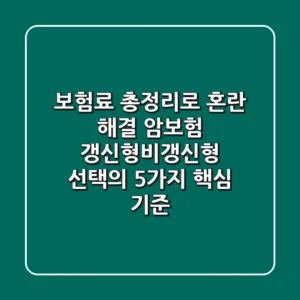 "보험료 총정리"로 혼란 해결, 암보험 갱신형·비갱신형 선택의 5가지 핵심 기준