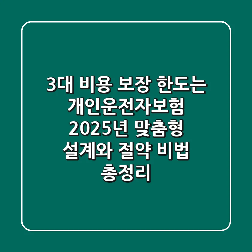 "3대 비용 보장 한도는?", 개인운전자보험 2025년 맞춤형 설계와 절약 비법 총정리