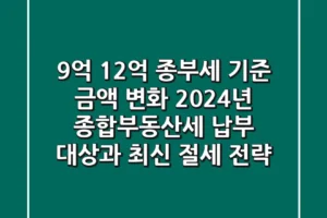“9억? 12억?”, 종부세 기준 금액 변화, 2024년 종합부동산세 납부 대상과 최신 절세 전략