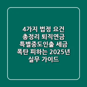 "4가지 법정 요건 총정리", 퇴직연금 특별중도인출, 세금 폭탄 피하는 2025년 실무 가이드