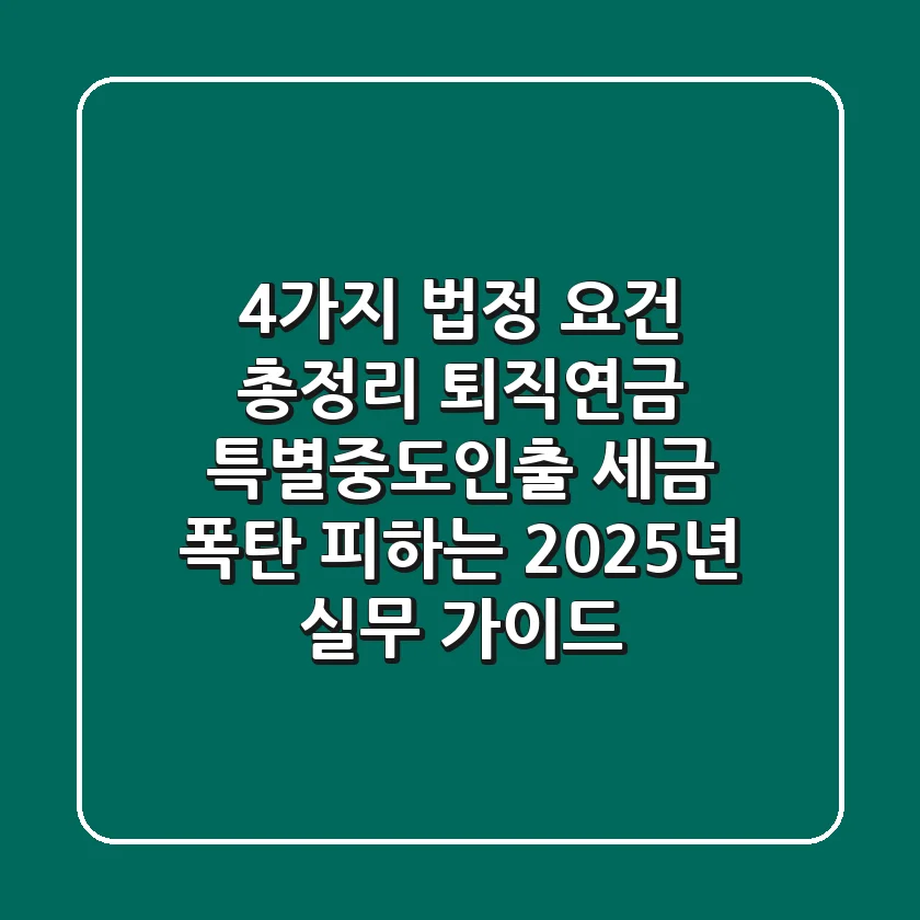 "4가지 법정 요건 총정리", 퇴직연금 특별중도인출, 세금 폭탄 피하는 2025년 실무 가이드