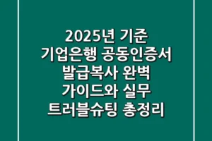 “2025년 기준”, 기업은행 공동인증서 발급·복사 완벽 가이드와 실무 트러블슈팅 총정리