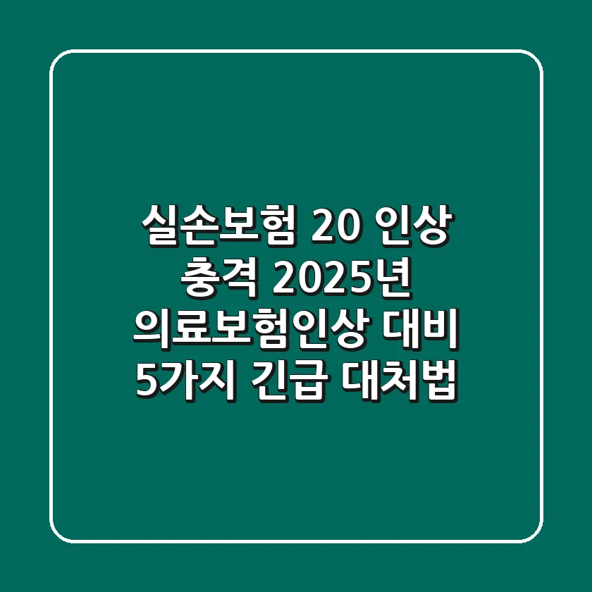 "실손보험 20% 인상 충격", 2025년 의료보험인상 대비 5가지 긴급 대처법