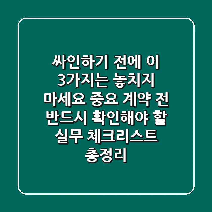 "싸인하기 전에 이 3가지는 놓치지 마세요", 중요 계약 전 반드시 확인해야 할 실무 체크리스트 총정리