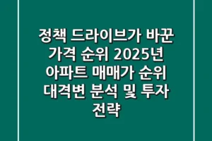 “정책 드라이브가 바꾼 가격 순위”, 2025년 아파트 매매가 순위 대격변 분석 및 투자 전략