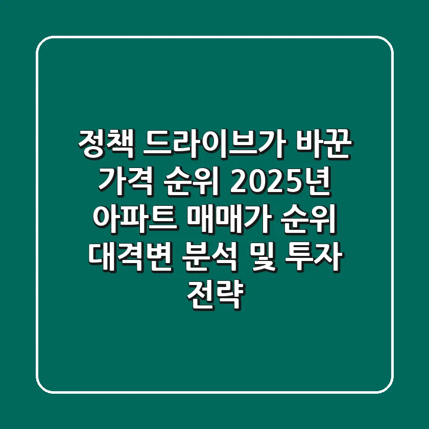 "정책 드라이브가 바꾼 가격 순위", 2025년 아파트 매매가 순위 대격변 분석 및 투자 전략