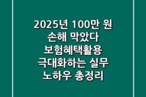 “2025년, 100만 원 손해 막았다!”, 보험혜택활용 극대화하는 실무 노하우 총정리