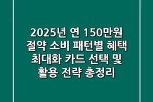 “2025년 연 150만원 절약”, 소비 패턴별 혜택 최대화 카드 선택 및 활용 전략 총정리