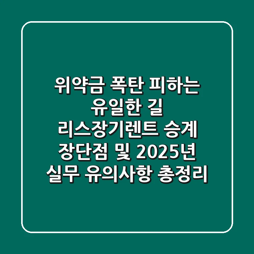 "위약금 폭탄 피하는 유일한 길", 리스·장기렌트 승계 장단점 및 2025년 실무 유의사항 총정리
